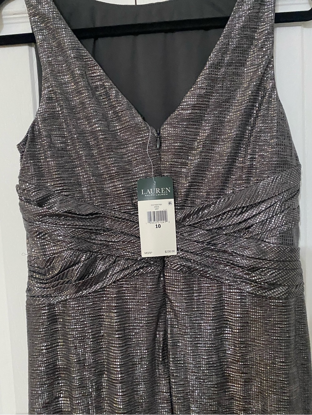 NWT Lauren Ralph Lauren Metallic Silver Maxi Dress 10 - Picture 6 of 10
